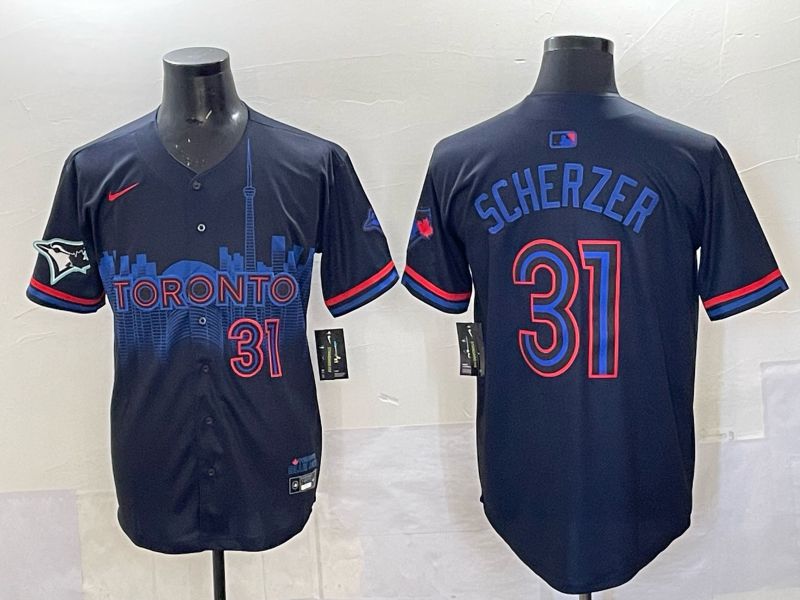Men 2025 Toronto Blue Jays #31 Scherzer Black Joint Name Nike MLB Jersey 05